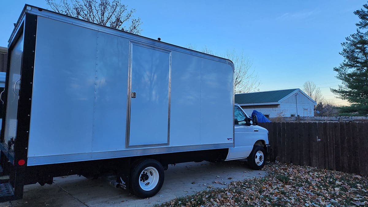 The outside of the Box Truck with the new side door installed.