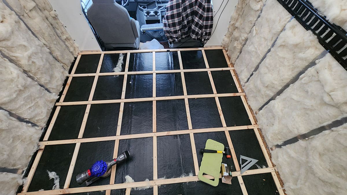 The floor grid is in place.