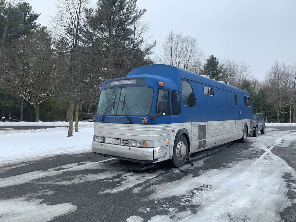 Snow or shine, our bus is a comfortable home on the road