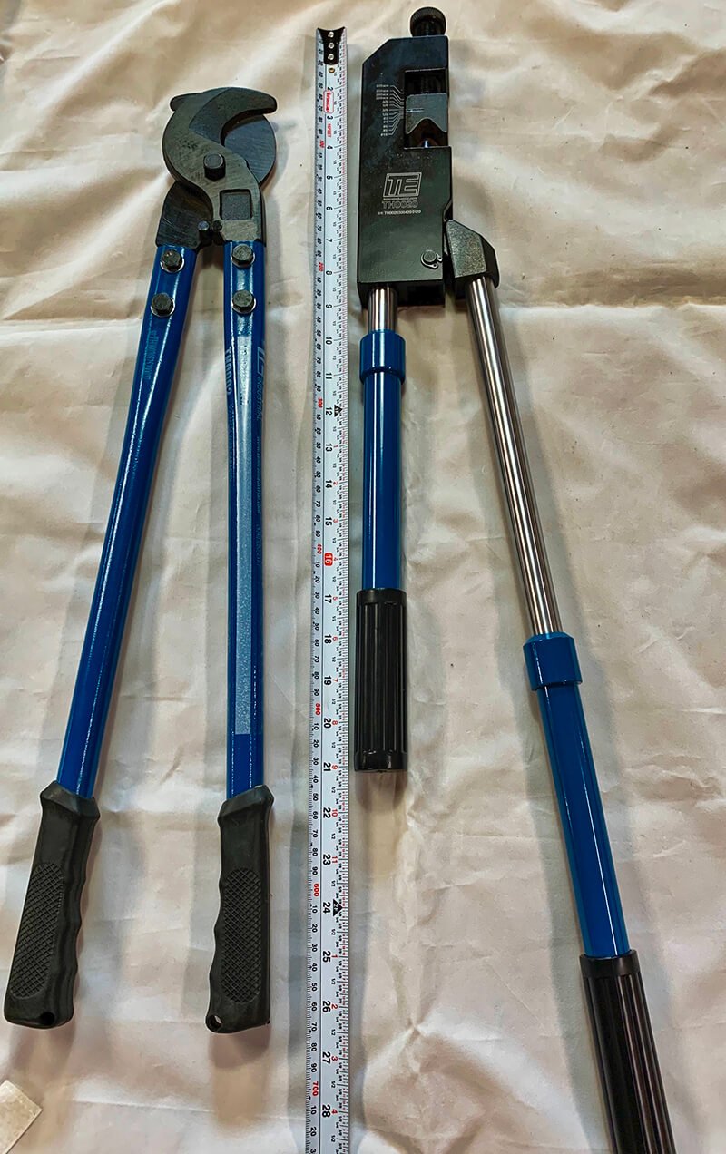 Tools for Cutting and Crimping Ends on Large Electrical Cable - bus conversion photo