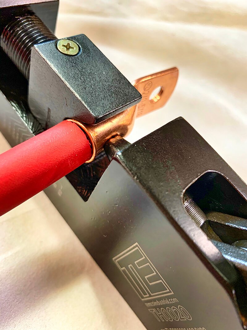 Tools for Cutting and Crimping Ends on Large Electrical Cable - bus conversion photo