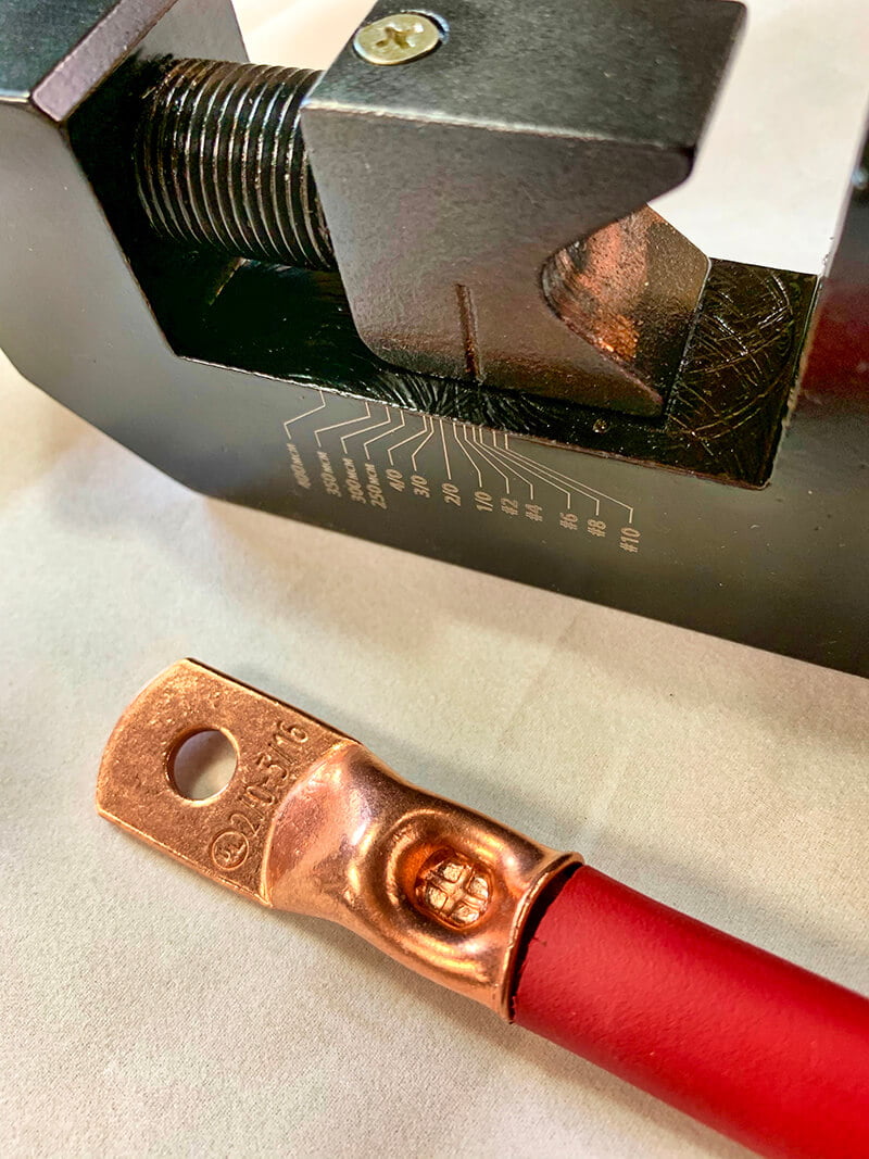 Tools for Cutting and Crimping Ends on Large Electrical Cable - bus conversion photo