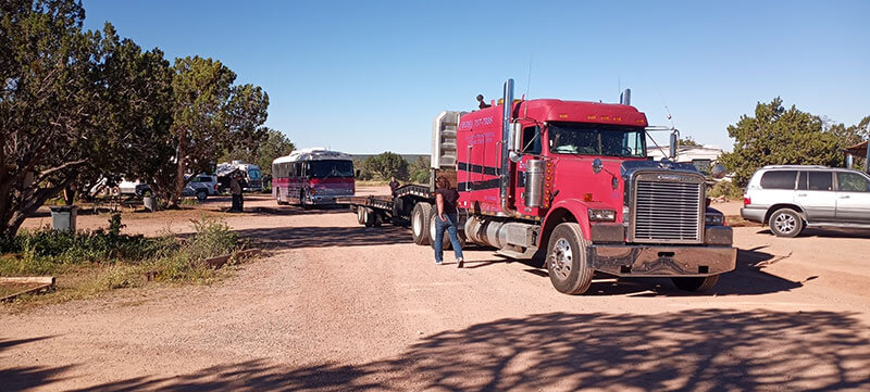 Lowboy arrived to load Gary Nickerson’s bus.