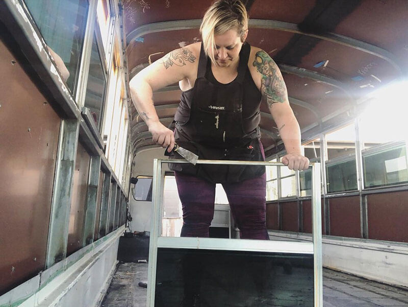 Annette removed every window and reinstalled them to ensure there would be no leaks 
(March 2020).