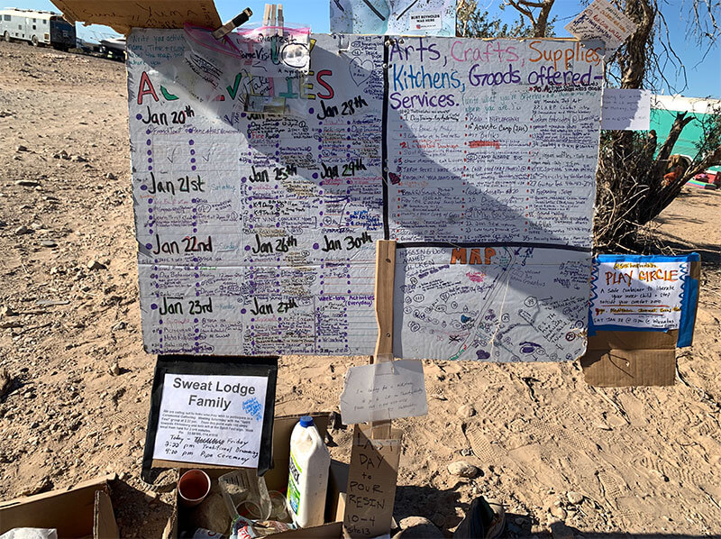 The hand-drawn map and schedule that was at the ‘Y’ in the road. 