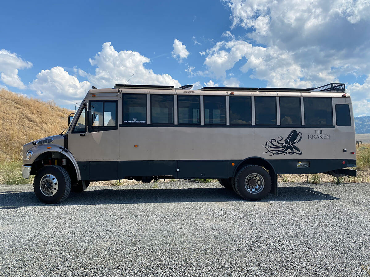 Kruzin’ in the Kraken - A 2013 Thomas Freightliner Skoolie - bus conversion photo