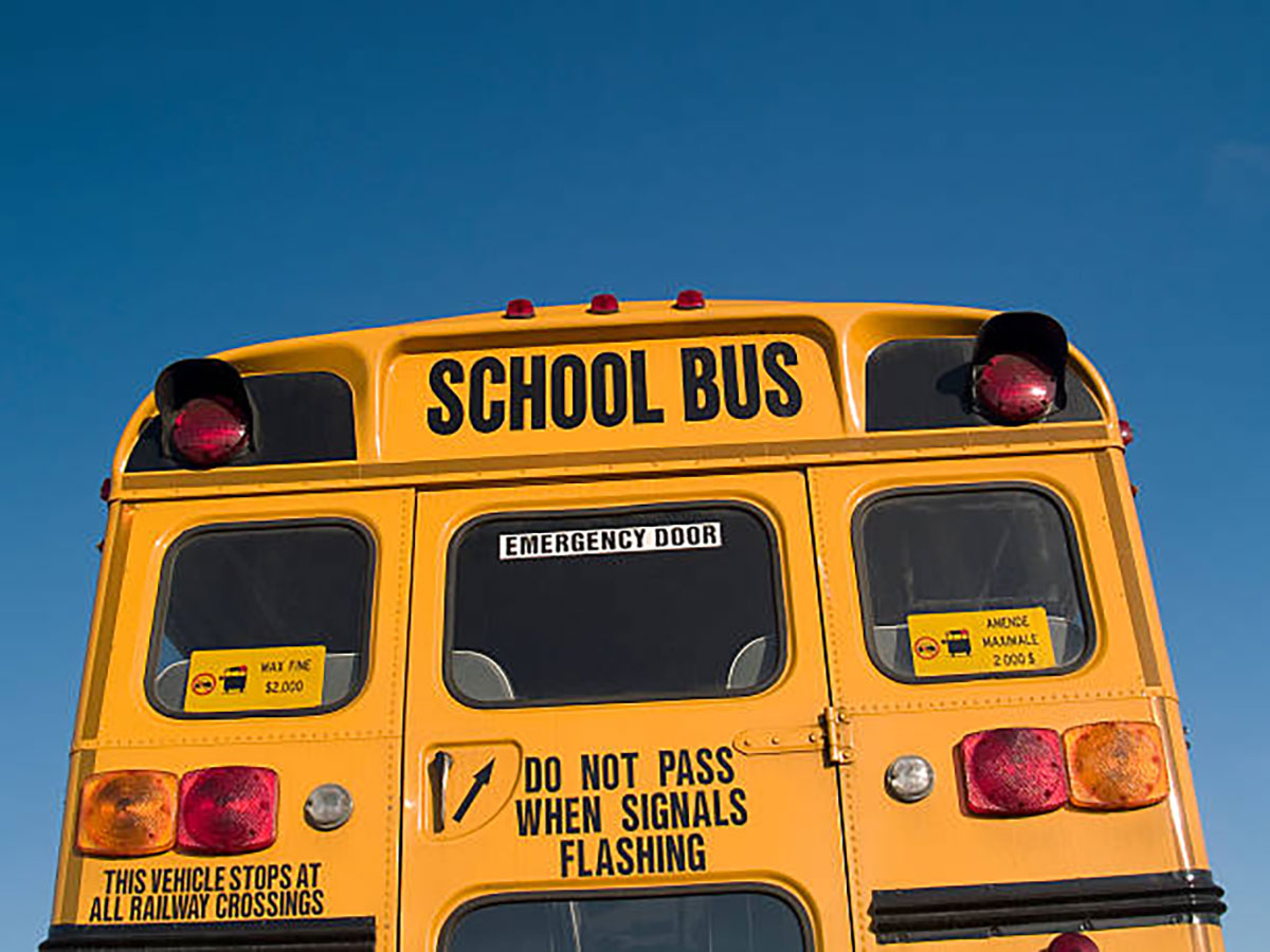 All school buses come with an emergency exit door in the rear.