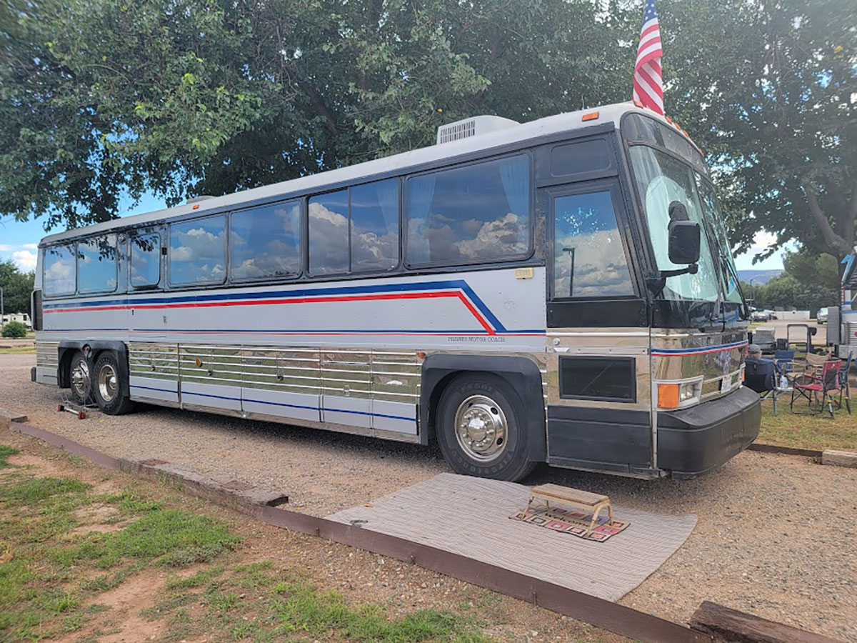 This is a friend of mine’s MCI 102 bus.  Notice that all the windows were left in.  This bus was featured on the cover of the July 2005 issue.  Just like my MC-9 bus, this bus is very bright and airy inside. Click HERE to read his story.