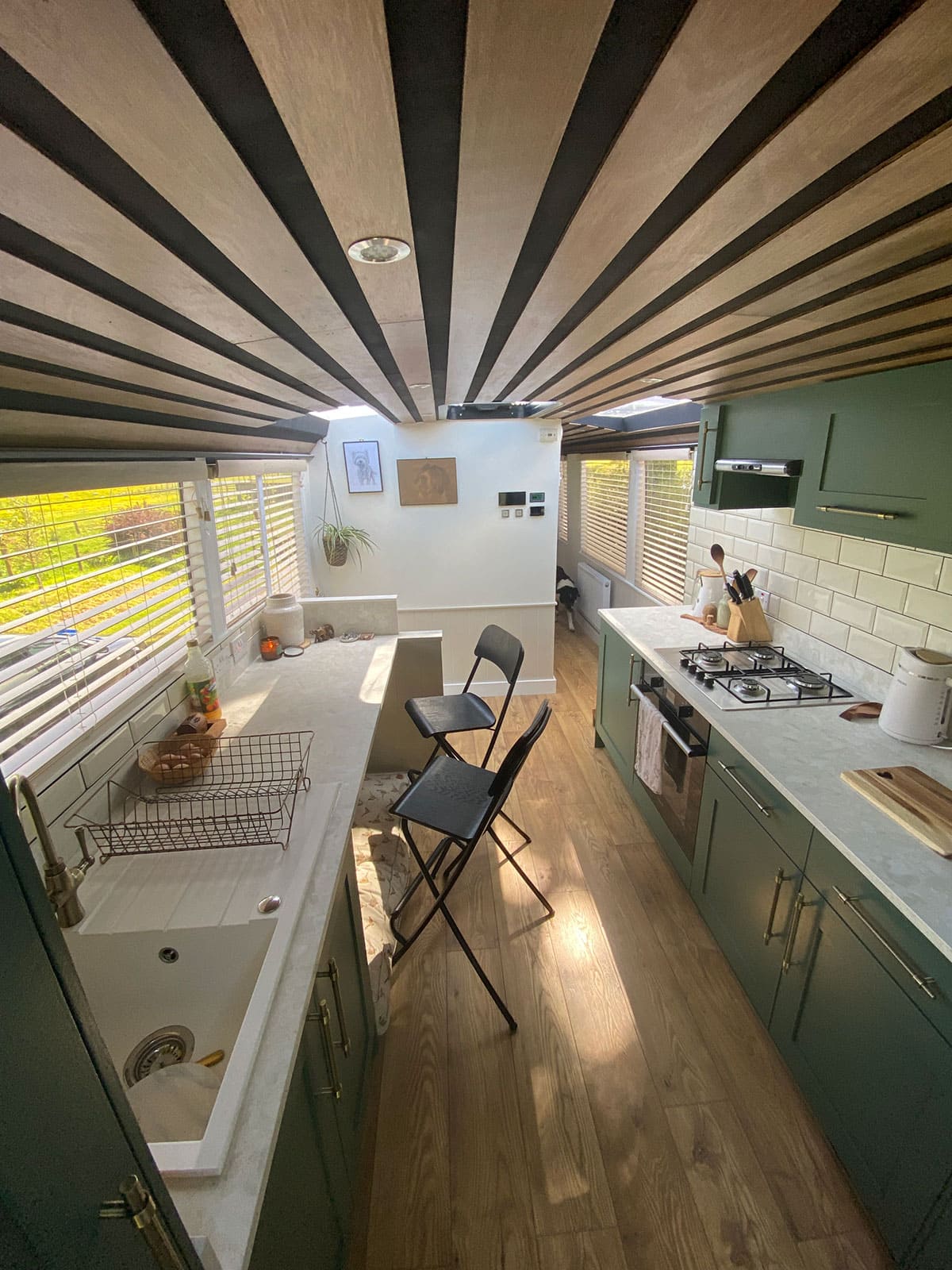 The kitchen area of the coach.