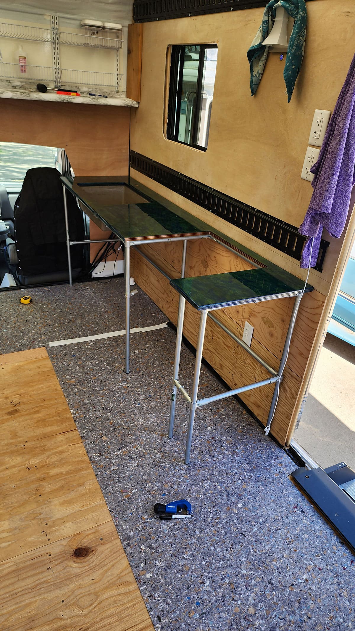 Counter in place using conduit for the frame.