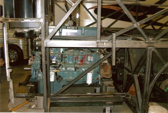 58 Engine sitting on cart in place note engine slope to the rear