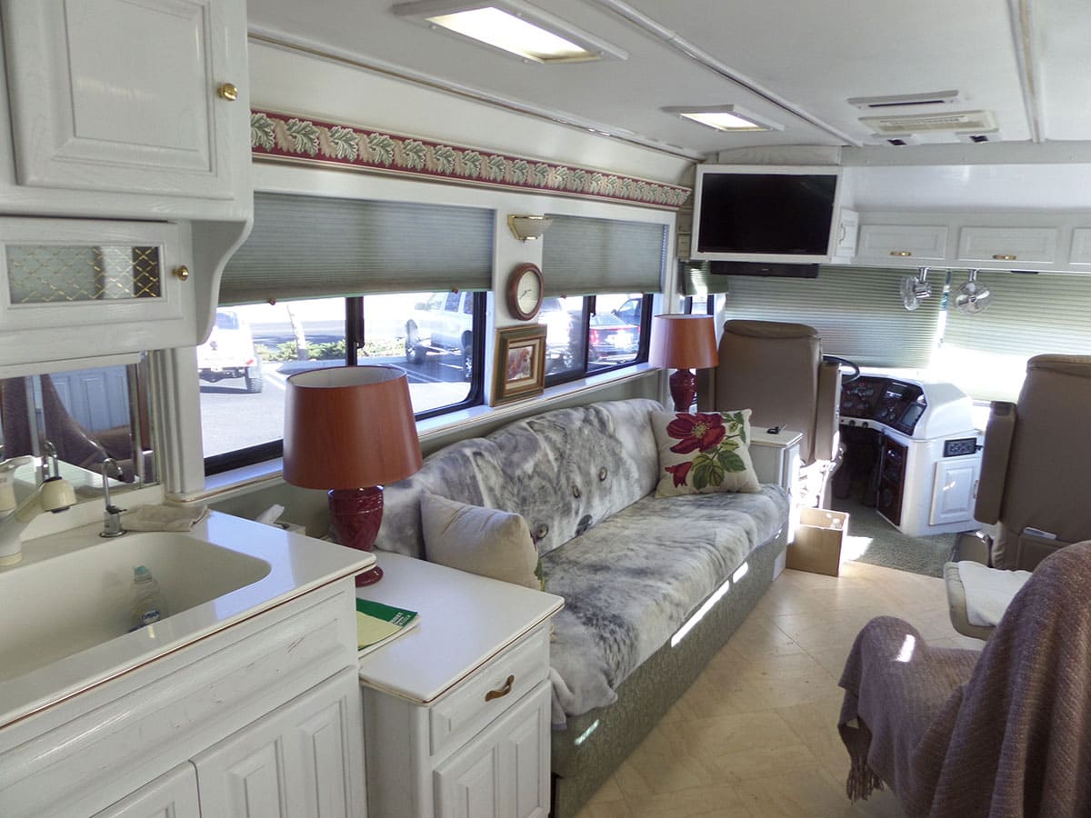 The sofa pulls out into a queen-size bed.