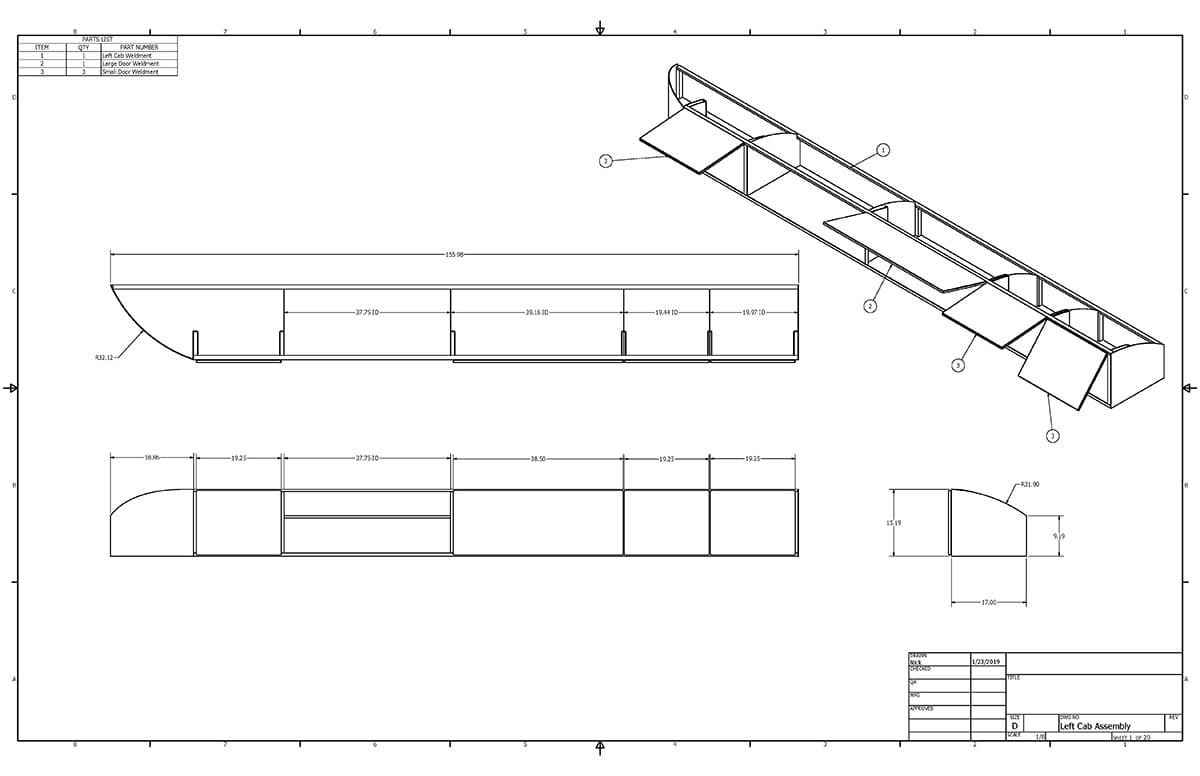 Working with experts to get the CAD right for the overhead aluminum cabinetry.
